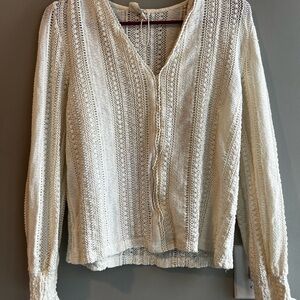 Easy Clothes CottageCore Crocheted Cream Knit Women's Top M/L 100 % Cotton